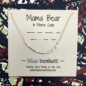 Morse Code MAMA BEAR Necklace Sterling Silver/Silk